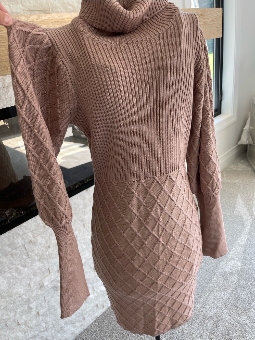 VENUS Dusty Mauve Ribbed Turtleneck Long Sleeve Sweater Dress